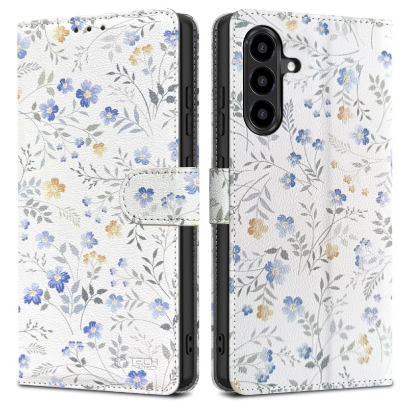 „Tech-Protect“ piniginės dėklas, skirtas „Samsung Galaxy A56 5G“ – baltos ramunės