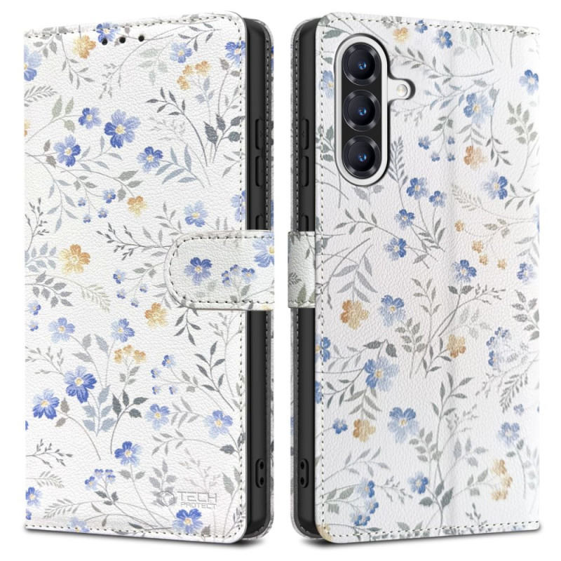 „Tech-Protect“ piniginės dėklas, skirtas „Samsung Galaxy A36 5G“ – baltos ramunės