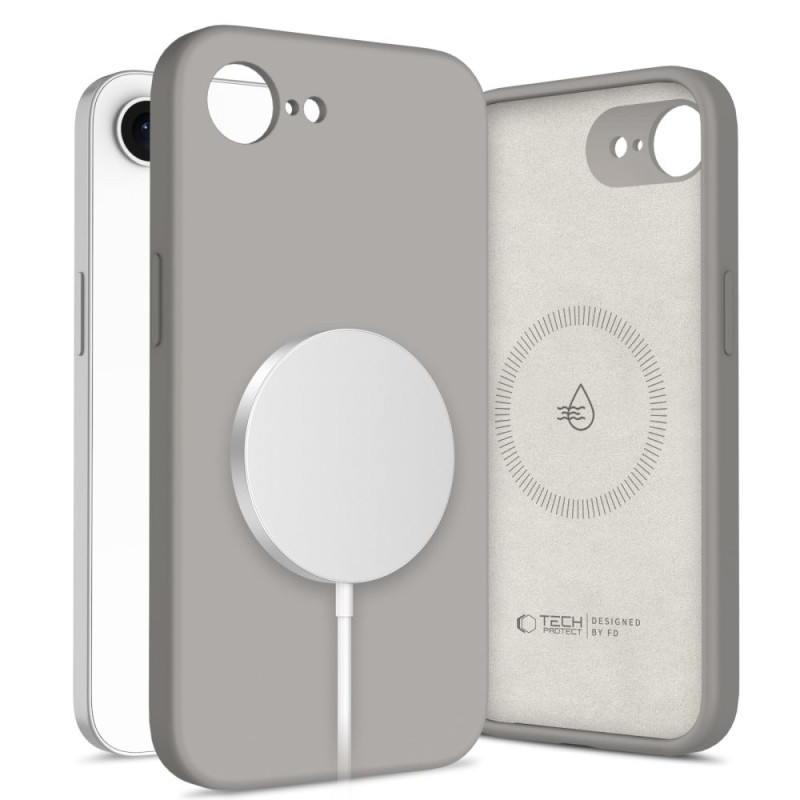„Tech-Protect“ skysto silikono „MagSafe iPhone 16e“ dėklas – pilkas