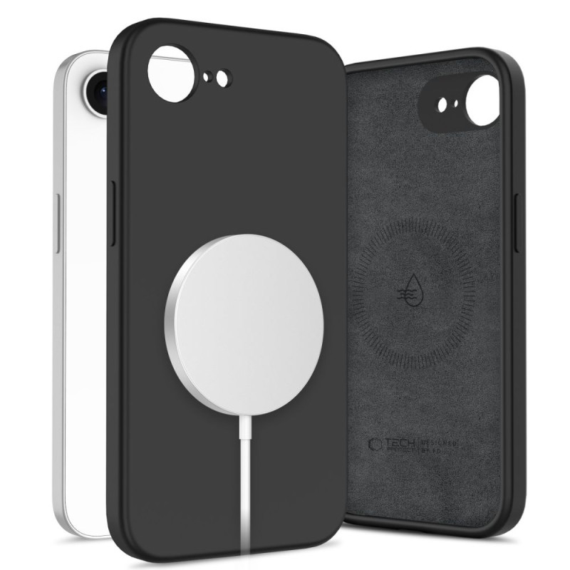 „Tech-Protect“ skysto silikono „MagSafe iPhone 16e“ dėklas – juodas