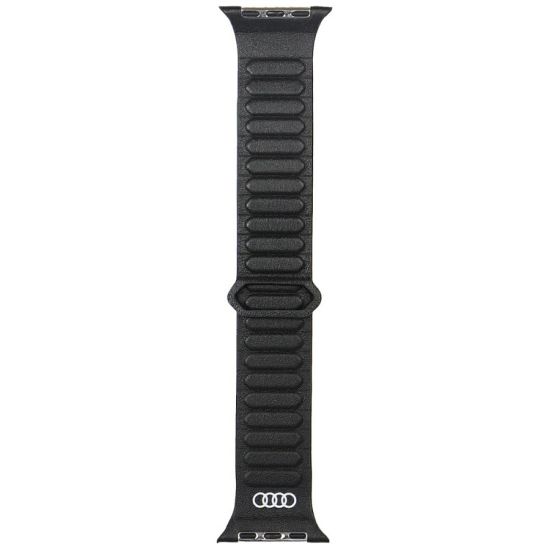 „Audi“ logotipo natūralios odos magnetinis žiedinis dirželis „Apple Watch 44 / 45 / 46 / 49 mm“ – juodas