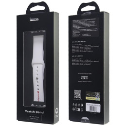 „Audi Sport“ raudonas logotipo silikoninis laikrodžio dirželis, skirtas „Apple Watch 40 / 41 / 42 mm“ – baltas