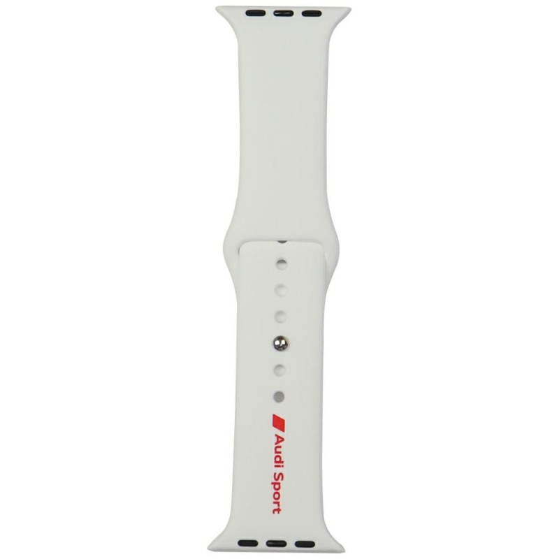 „Audi Sport“ raudonas logotipo silikoninis laikrodžio dirželis, skirtas „Apple Watch 44 / 45 / 46 / 49 mm“ – baltas