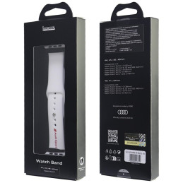 „Audi Sport“ raudonas logotipo silikoninis laikrodžio dirželis, skirtas „Apple Watch 44 / 45 / 46 / 49 mm“ – baltas