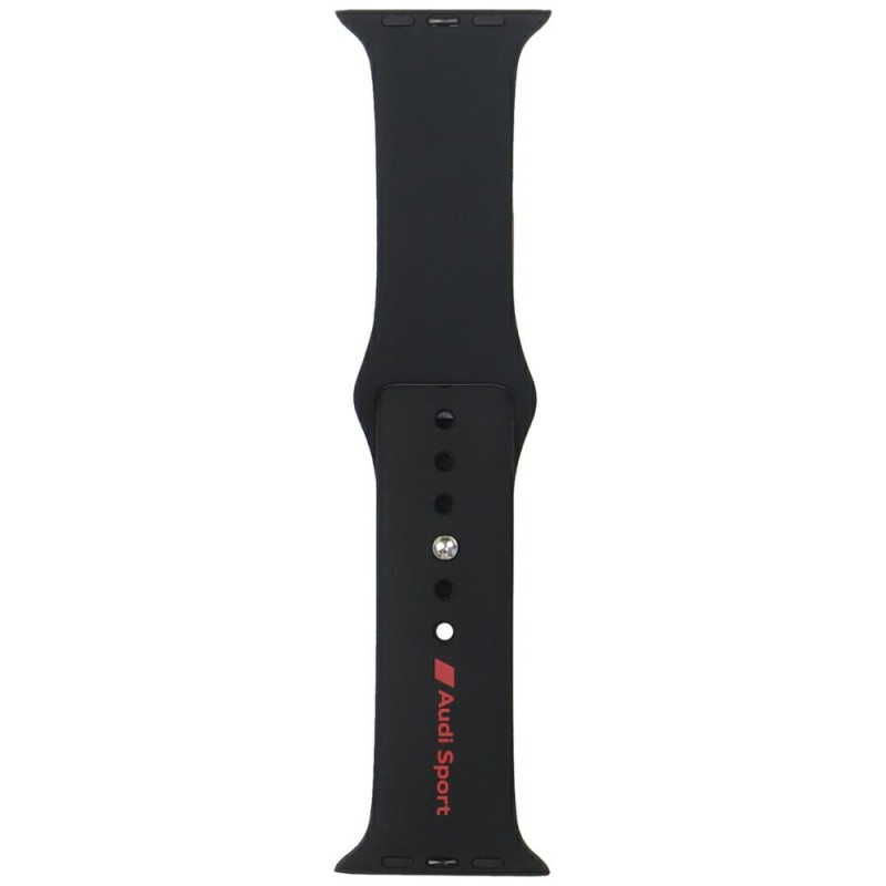 „Audi Sport“ raudonas logotipo silikoninis laikrodžio dirželis, skirtas „Apple Watch 44 / 45 / 46 / 49 mm“ – juodas