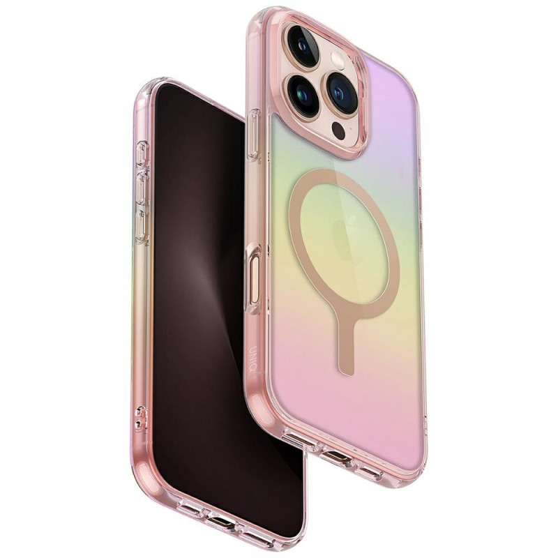 UNIQ Iridescia Magclick įkrovimo dėklas, skirtas iPhone 16 Pro – rožinis