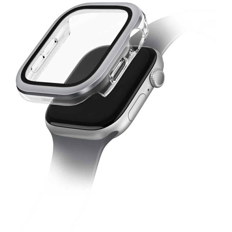 UNIQ „Voute“ grūdinto stiklo dėklas, skirtas „Apple Watch 10“ (42 mm) – sidabrinis