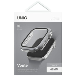 UNIQ „Voute“ grūdinto stiklo dėklas, skirtas „Apple Watch 10“ (42 mm) – sidabrinis