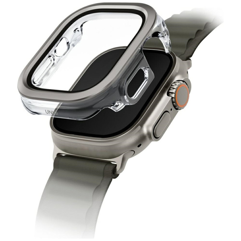 UNIQ „Voute“ grūdinto stiklo dėklas, skirtas „Apple Watch Ultra“ 49 mm - sidabrinis
