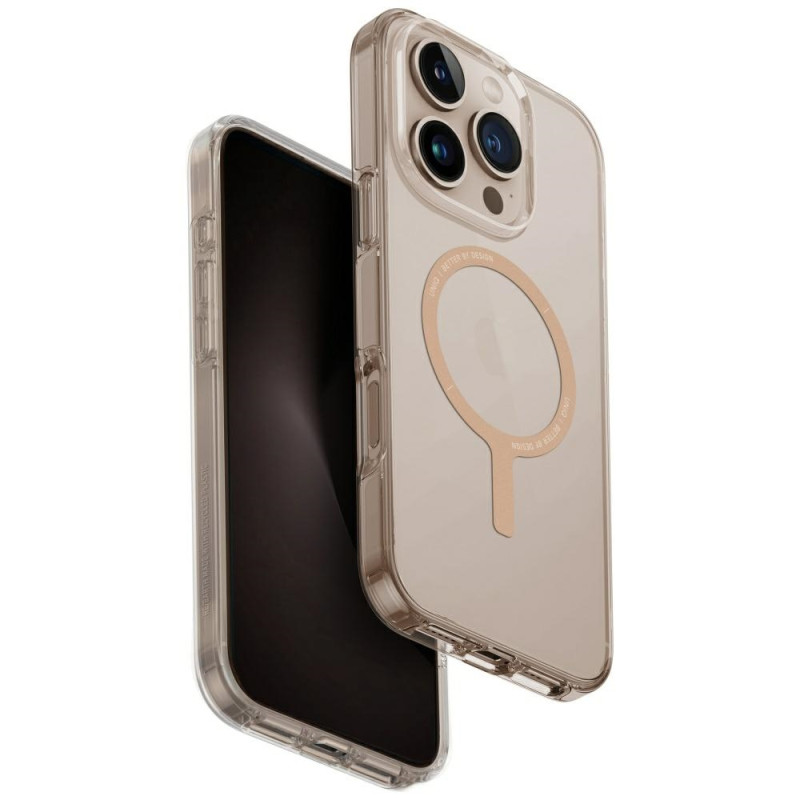 UNIQ Clario Magclick įkrovimo dėklas, skirtas iPhone 16 Pro – permatomo aukso spalvos