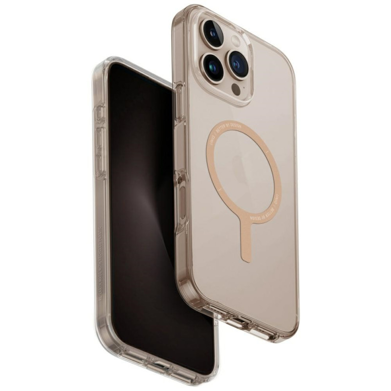 UNIQ Clario Magclick įkrovimo dėklas, skirtas iPhone 16 Pro Max – permatomo aukso spalvos