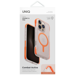 „UNIQ Combat Active Magclick“ įkrovimo dėklas, skirtas „iPhone 16 Pro“ – oranžinis