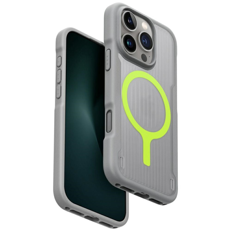 „UNIQ Combat Active Magclick“ įkrovimo dėklas, skirtas „iPhone 16 Pro“ – pilkas