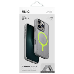 „UNIQ Combat Active Magclick“ įkrovimo dėklas, skirtas „iPhone 16 Pro“ – pilkas