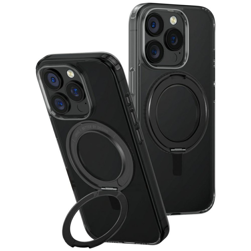 UNIQ Swivix 360° besisukantis dėklas su atrama iPhone 16 Pro telefonui – juodas