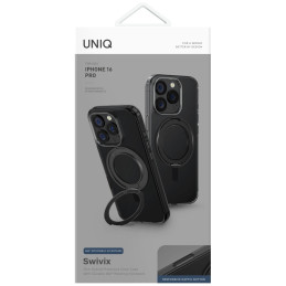 UNIQ Swivix 360° besisukantis dėklas su atrama iPhone 16 Pro telefonui – juodas