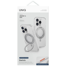 UNIQ „Swivix 360“ besisukantis dėklas su atrama, skirtas „iPhone 16 Pro“ – skaidrus