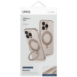UNIQ Swivix 360° besisukantis iPhone 16 dėklas su atramėle – auksinis