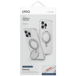 UNIQ „Swivix 360“ besisukantis dėklas su atrama, skirtas „iPhone 16 Pro Max“ – skaidrus