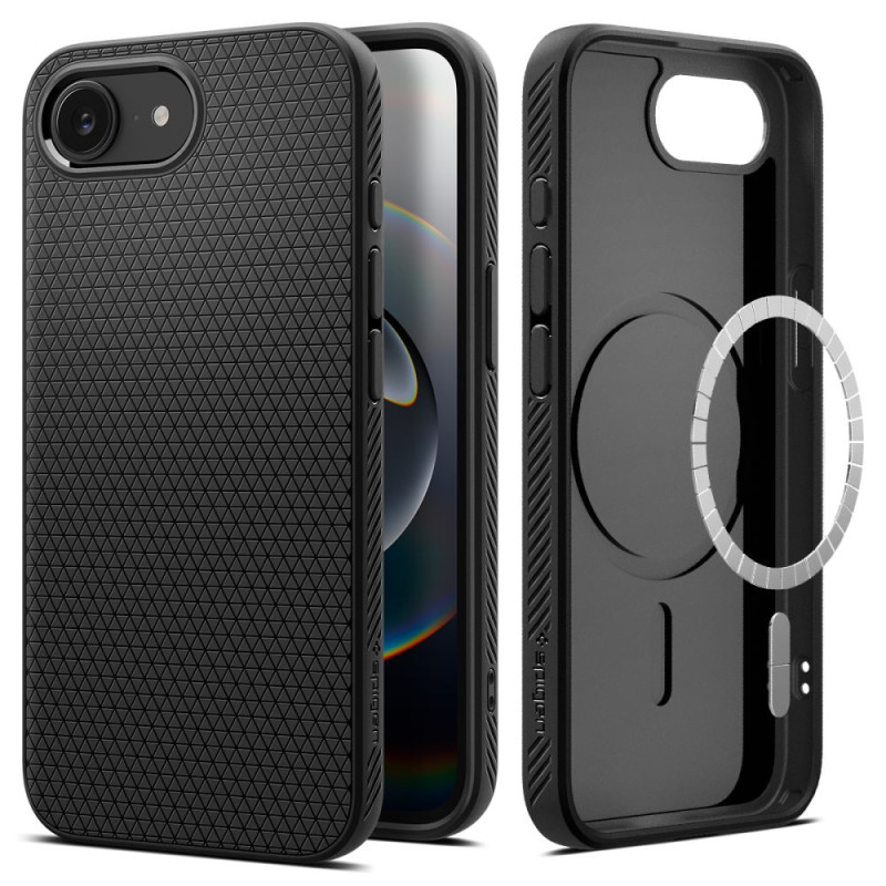 „Spigen Liquid Air Mag MagSafe iPhone 16e“ dėklas – matinės juodos spalvos