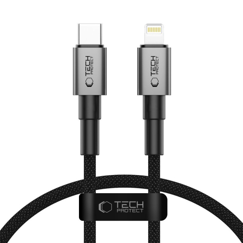 „Tech-Protect Ultraboost DNA USB-C / Lightning PD27W/ 3A“ laidas, 25 cm – pilkas