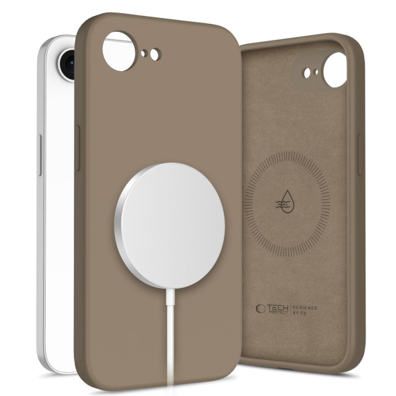 „Tech-Protect“ skysto silikono „MagSafe iPhone 16e“ dėklas – rudas