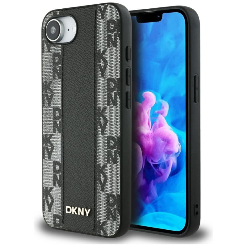 DKNY odinis languotas vieno rašto „MagSafe iPhone 16e“ dėklas – juodas