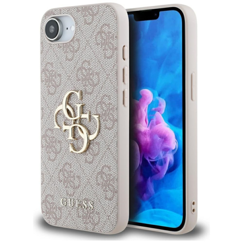 „Guess 4G“ telefono dėklas su dideliu logotipu iPhone 16e – rožinis