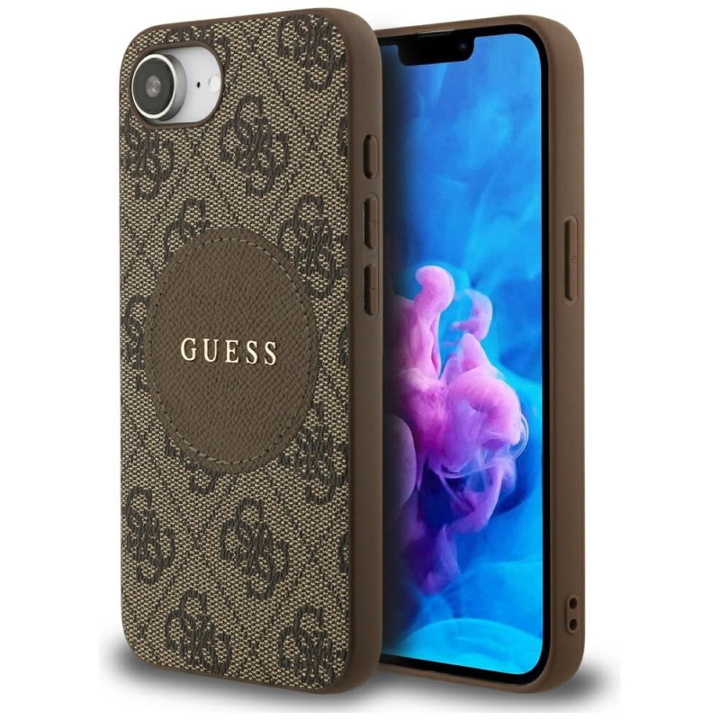 „Guess 4G Circle Classic Logo MagSafe“ dėklas, skirtas iPhone 16e – rudas