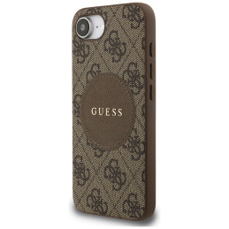 „Guess 4G Circle Classic Logo MagSafe“ dėklas, skirtas iPhone 16e – rudas