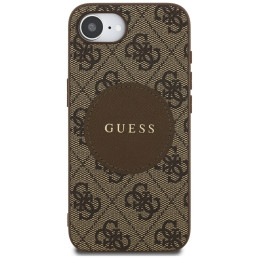„Guess 4G Circle Classic Logo MagSafe“ dėklas, skirtas iPhone 16e – rudas