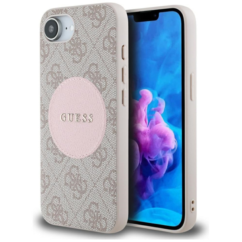 „Guess 4G Circle Classic Logo MagSafe“ dėklas, skirtas iPhone 16e – rožinis
