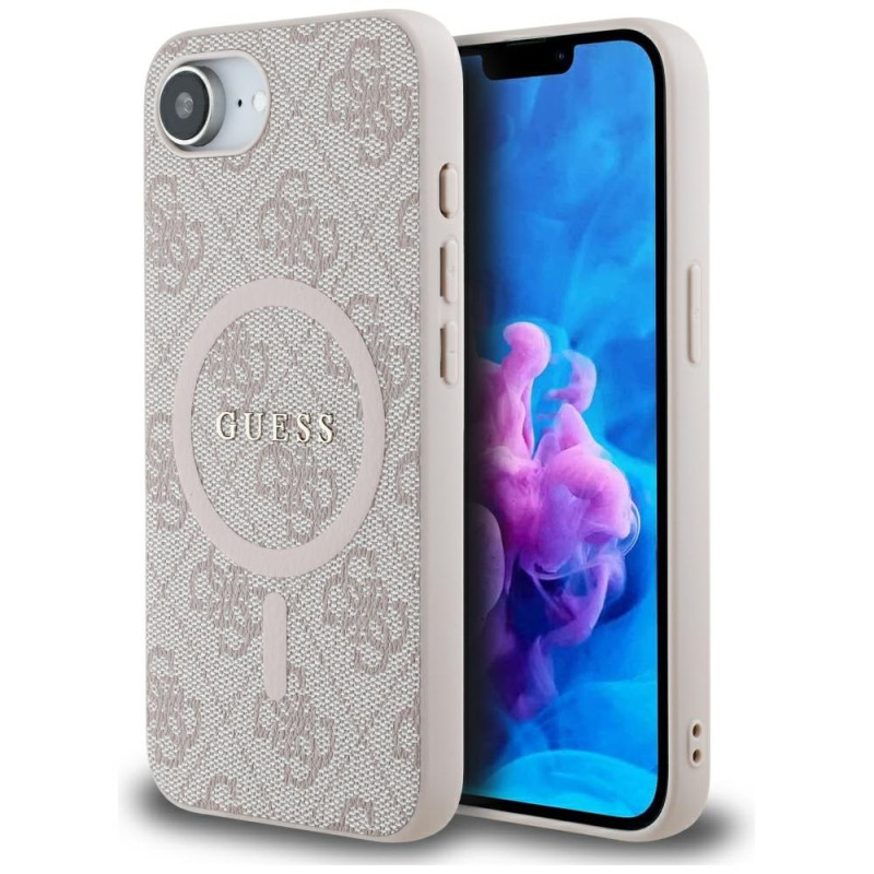 „Guess 4G Ring Classic Logo MagSafe iPhone 16e“ dėklas – rožinis