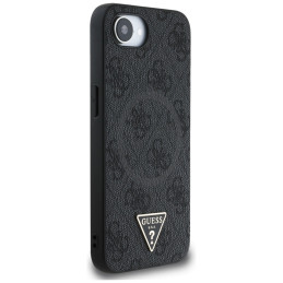 „Guess 4G Ring“ trikampio formos logotipo „MagSafe“ dėklas, skirtas „iPhone 16e“ – juodas
