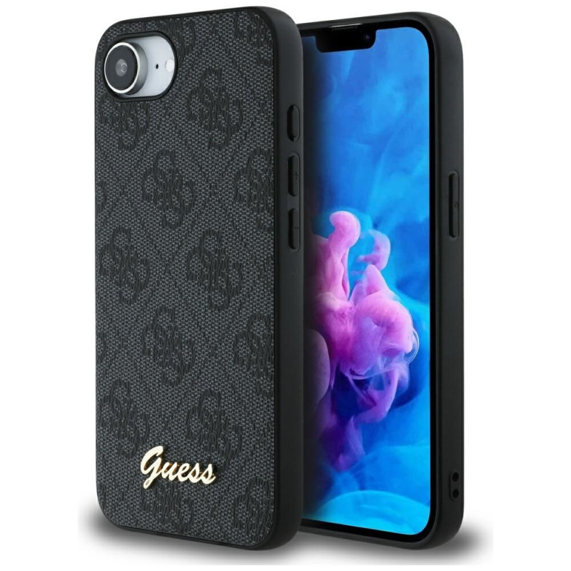 „Guess 4G Script Logo MagSafe“ dėklas, skirtas „iPhone 16e“ – juodas