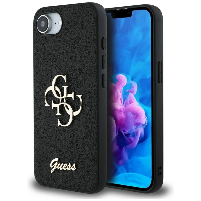 „Guess“ fiksuoto blizgučių dizaino „iPhone 16e“ dėklas – juodas