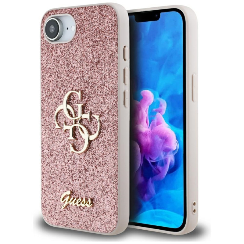 „Guess“ fiksuoto blizgučių kuprinė „iPhone 16e“ telefonui – rožinė