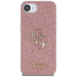 „Guess“ fiksuoto blizgučių kuprinė „iPhone 16e“ telefonui – rožinė