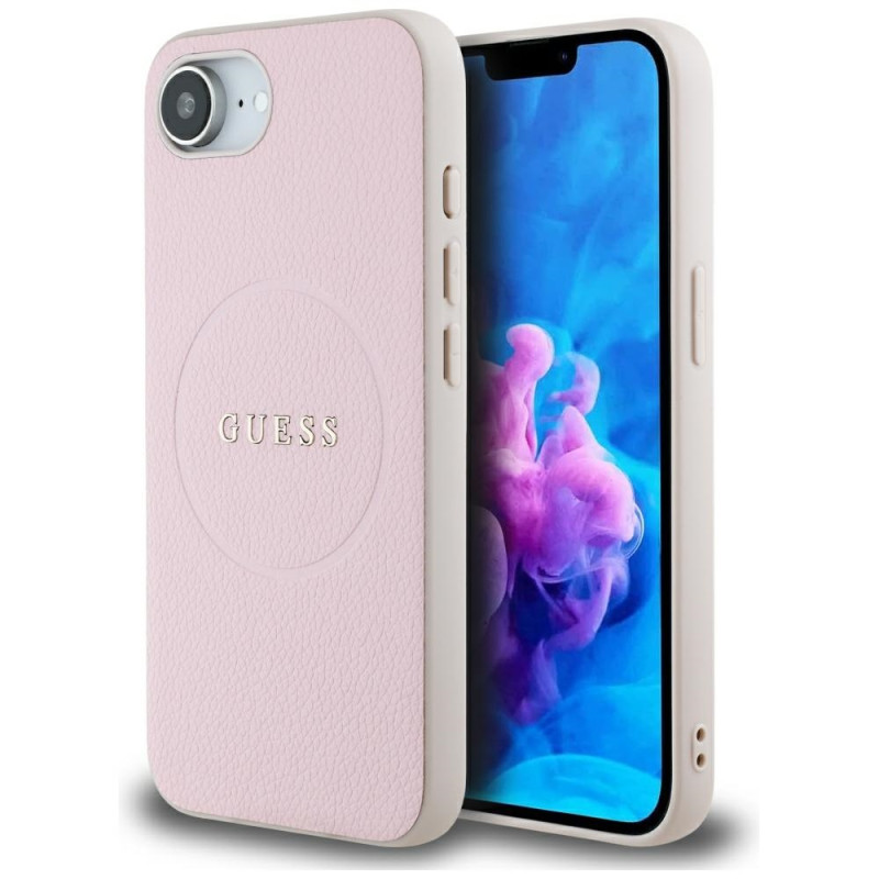 „Guess“ grūdėtas „MagSafe iPhone 16e“ dėklas – rožinis