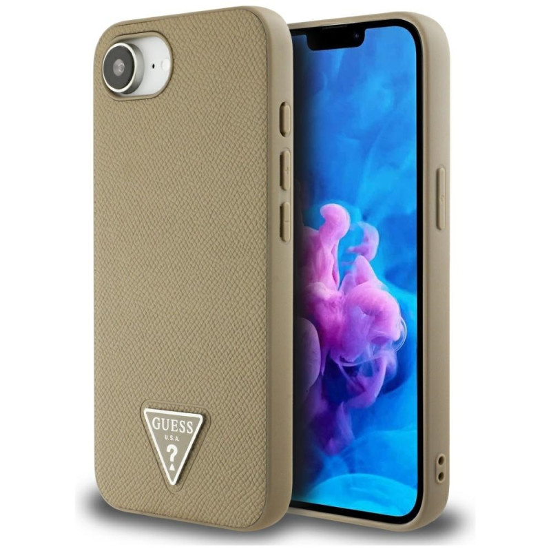 „Guess“ grūdėtas trikampio formos „MagSafe“ dėklas, skirtas „iPhone 16e“ – rudas