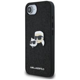Karl Lagerfeld iPhone 16e dėklas su fiksuotais blizgučiais ir metaliniais smeigtukais – juodas