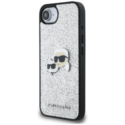 „Karl Lagerfeld“ fiksuoto blizgučių „Ikonik Metal Pin“ dėklas, skirtas „iPhone 16e“ – sidabrinis