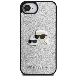 „Karl Lagerfeld“ fiksuoto blizgučių „Ikonik Metal Pin“ dėklas, skirtas „iPhone 16e“ – sidabrinis