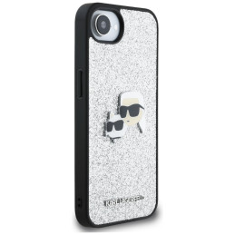 „Karl Lagerfeld“ fiksuoto blizgučių „Ikonik Metal Pin“ dėklas, skirtas „iPhone 16e“ – sidabrinis