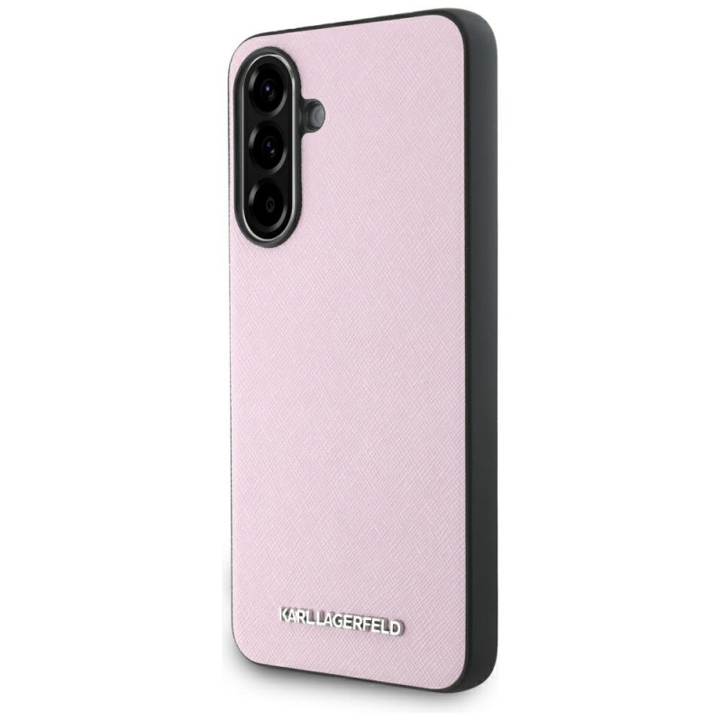 Karl Lagerfeld Saffiano metalinis dėklas su logotipu, skirtas Samsung Galaxy A56 - rožinis