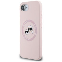 Karl Lagerfeld silikoninis „Karl&Choupette Heads“ „MagSafe iPhone 16e“ dėklas – rožinis