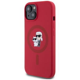 Karl Lagerfeld silikoninis „Karl&Choupette Heads Ring MagSafe iPhone 15“ dėklas – raudonas