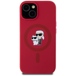 Karl Lagerfeld silikoninis „Karl&Choupette Heads Ring MagSafe iPhone 15“ dėklas – raudonas