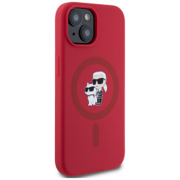 Karl Lagerfeld silikoninis „Karl&Choupette Heads Ring MagSafe iPhone 15“ dėklas – raudonas
