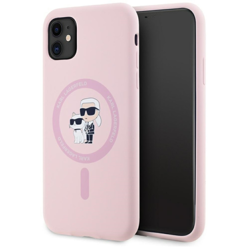 „Karl Lagerfeld“ silikoninis „Karl&Choupette MagSafe iPhone 11“ dėklas – rožinis